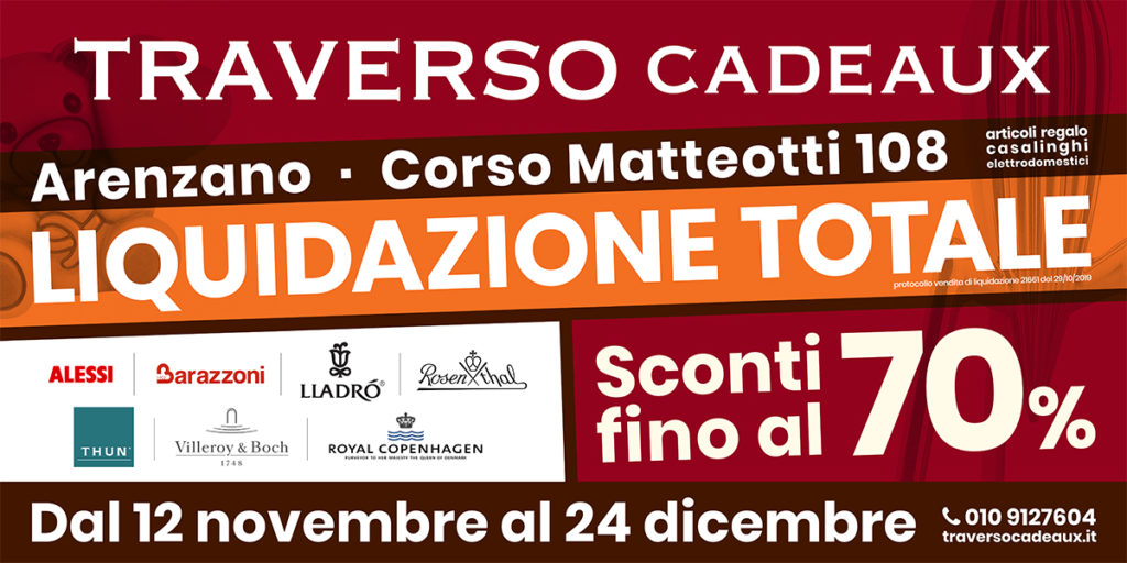 Traverso Cadeaux Arenzano Vendita offerte sconti 2019 liquidazione totale Thun Alessi Royal Copenhagen Lladro Villeroy & Boch